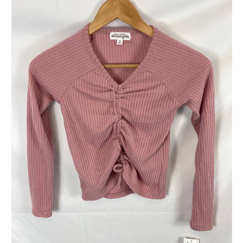 NWT Ten Sixty Sherman Girls Ruched Ribbed Pink Long Sleeve Size Medium